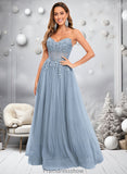 Moira Ball-Gown/Princess V-Neck Floor-Length Tulle Prom Dresses With Sequins Appliques Lace STKP0025837