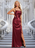 Nataly Trumpet/Mermaid Square Floor-Length Stretch Satin Prom Dresses With Ruffle STKP0025875