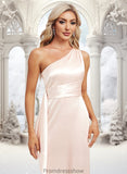 Roberta A-line One Shoulder Floor-Length Stretch Satin Bridesmaid Dress With Ruffle STKP0025818