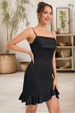 Silvia Sheath/Column Straight Short/Mini Silky Satin Homecoming Dress With Ruffle STKP0020482