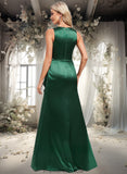 Brynn Trumpet/Mermaid V-Neck Floor-Length Stretch Satin Bridesmaid Dress STKP0025812