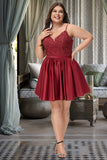 Maribel A-line V-Neck Short/Mini Lace Satin Homecoming Dress With Beading STKP0020554