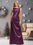 Jaslene A-line Scoop Floor-Length Stretch Satin Bridesmaid Dress STKP0025829