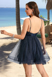 Ella A-line V-Neck Short/Mini Tulle Homecoming Dress With Pleated STKP0020471