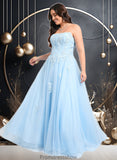 Monica Ball-Gown/Princess Straight Sweep Train Tulle Prom Dresses With Sequins Appliques Lace STKP0025864