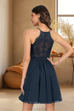 Kaleigh A-line V-Neck Short/Mini Chiffon Lace Homecoming Dress STKP0020502