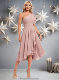 Joan A-line One Shoulder Asymmetrical Chiffon Bridesmaid Dress With Ruffle STKP0025819