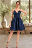 Aubree A-line V-Neck Short/Mini Satin Homecoming Dress STKP0020466