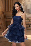 Jaden Ball-Gown/Princess Scoop Short/Mini Lace Tulle Homecoming Dress With Sequins STKP0020510