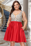 Sharon A-line V-Neck Short/Mini Satin Homecoming Dress With Beading Sequins STKP0020569