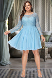 Jaylene A-line Scoop Short/Mini Chiffon Lace Homecoming Dress STKP0020577