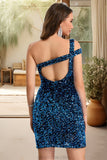 Alana Sheath/Column One Shoulder Short/Mini Sequin Homecoming Dress With Sequins STKP0020487