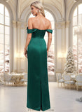 Ruby Sheath/Column Off the Shoulder Floor-Length Satin Bridesmaid Dress STKP0025815