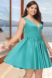 Ivy A-line V-Neck Short/Mini Satin Homecoming Dress STKP0020570