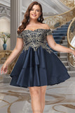 Ruby A-line Off the Shoulder Short/Mini Satin Homecoming Dress STKP0020562