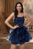 Jaden Ball-Gown/Princess Scoop Short/Mini Lace Tulle Homecoming Dress With Sequins STKP0020510