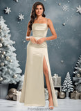 Tanya Trumpet/Mermaid Off the Shoulder Square Floor-Length Satin Prom Dresses With Ruffle STKP0025883