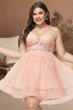 Emely A-line V-Neck Short/Mini Lace Tulle Homecoming Dress STKP0020524