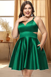 Ximena A-line V-Neck Short/Mini Satin Homecoming Dress STKP0020493