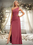 Monserrat A-line One Shoulder Floor-Length Chiffon Bridesmaid Dress With Ruffle STKP0025824