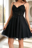 Danica A-line V-Neck Short/Mini Tulle Homecoming Dress With Sequins STKP0020462