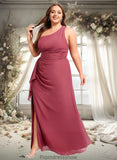 Monserrat A-line One Shoulder Floor-Length Chiffon Bridesmaid Dress With Ruffle STKP0025824