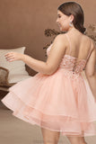 Emely A-line V-Neck Short/Mini Lace Tulle Homecoming Dress STKP0020524