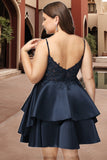 Nova A-line V-Neck Short/Mini Lace Satin Homecoming Dress STKP0020504