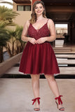 Brynlee A-line V-Neck Short/Mini Lace Tulle Homecoming Dress With Sequins STKP0020498