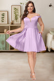 Ellie A-line Off the Shoulder Short/Mini Satin Homecoming Dress With Bow STKP0020568