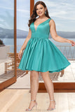 Ivy A-line V-Neck Short/Mini Satin Homecoming Dress STKP0020570