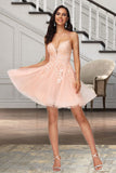 Savannah A-line V-Neck Short/Mini Lace Tulle Homecoming Dress With Sequins STKP0020500