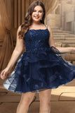 Jaden Ball-Gown/Princess Scoop Short/Mini Lace Tulle Homecoming Dress With Sequins STKP0020510