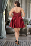 Maribel A-line V-Neck Short/Mini Lace Satin Homecoming Dress With Beading STKP0020554