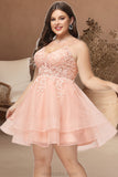 Emely A-line V-Neck Short/Mini Lace Tulle Homecoming Dress STKP0020524