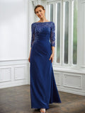 Zara Sheath/Column Chiffon Applique Bateau 3/4 Sleeves Floor-Length Mother of the Bride Dresses STKP0020280