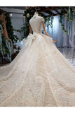 Ball Gown Wedding Dresses One And Half Meter Train Short Sleeves Top Quality Appliques P1JMMXH7