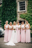 A Line Pink One Shoulder Chiffon Long Simple Bridesmaid Dresses, Wedding Party Dresses STK15552