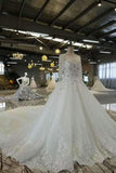 2024 Luxurious Wedding Dresses Scoop Neck With Appliques And Sequins Lace Up P772SQG3