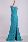 2024 One-Shoulder Sheath Prom Dresses Beaded Lace Floor-Length Zipper P59H24GR