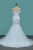 2024 Off-The-Shoulder Mermaid Wedding Dresses Tulle With Applique P1C5TJZ4