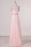 2024 A Line Straps Chiffon With Ruffles And Beads Prom PMEBCCKT