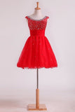 2024 Bateau A Line Short/Mini Homecoming Dresses With Beads & Ruffles Open PYBYZX2J