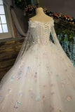 2024 Floral Wedding Dresses A-Line Off The Shoulder A-Line Tulle Lace Up With Beads PBCG9Y8Y