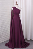 2024 One Shoulder A Line Chiffon Prom Dresses With Ruffles PKHF7XK7