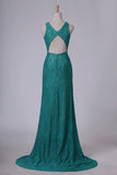 2024 Mermaid/Trumpet Prom Dresses Lace V Neck Sweep PX8NXLRZ