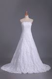 2024 Wedding Dresses Strapless Tulle With Applique PLNLPF8L