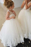 Princess Ivory Flower Girl Dresses with Lace Appliques, Cute Little Girl Dress STK15590