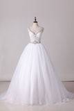 2024 Wedding Dresses Straps With Applique And Beads Tulle P718ES8Z