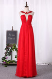 2024 A Line Prom Dresses Chiffon Scoop With Ruffles PM4J186M